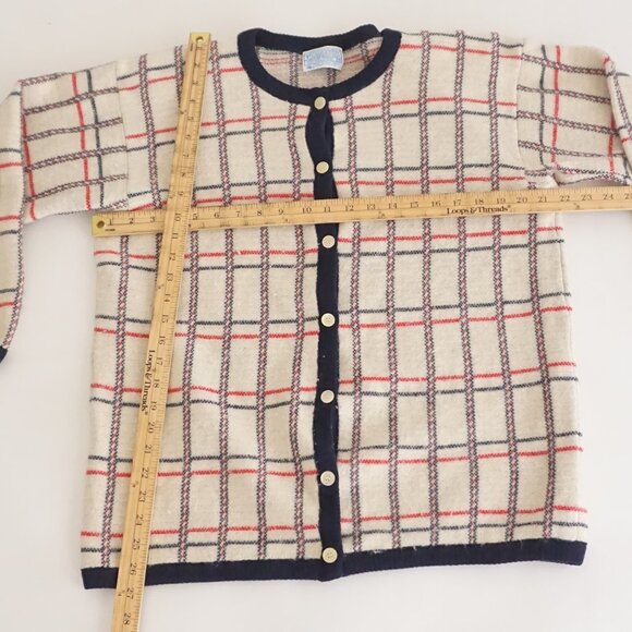 Vintage Pendleton Cream Navy Plaid Wool Checker Cardigan Old Money Preppy 1X - Picture 2 of 10